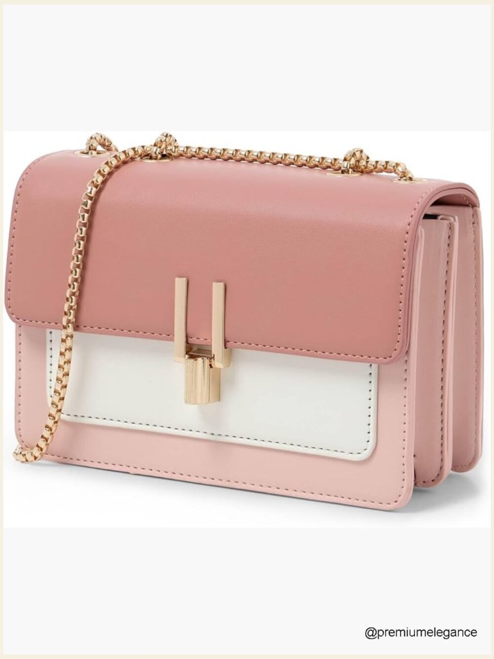 Color-Block Vegan Leather Crossbody Bag with Turn Lock